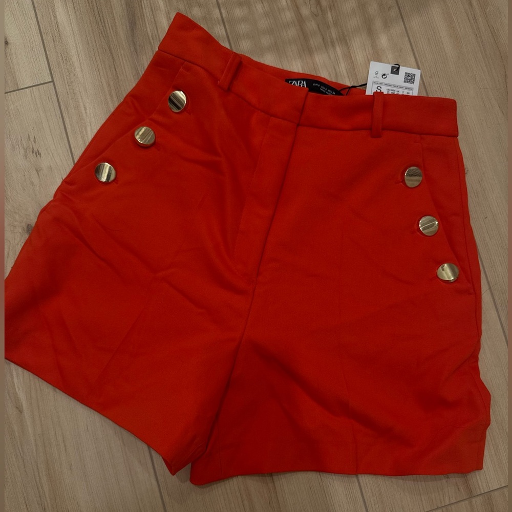 NWT Zara High Waist Orange Shorts with Gold Accents - Picture 6 of 6